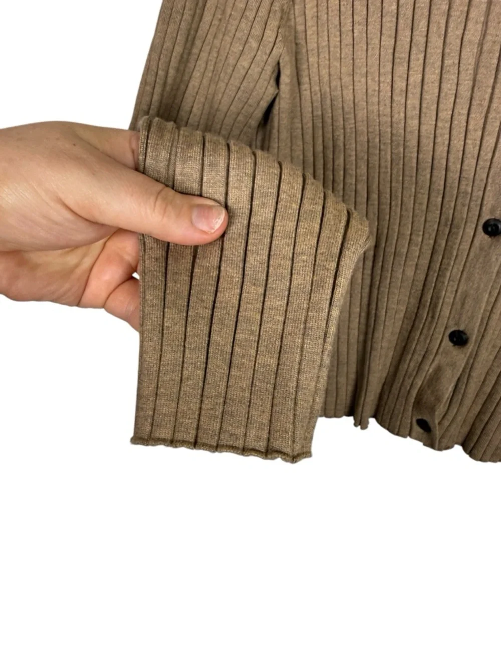 Quince Women's Eco-Knit Cropped Rib Cardigan Warm Taupe Sz XL - Picture 3 of 6